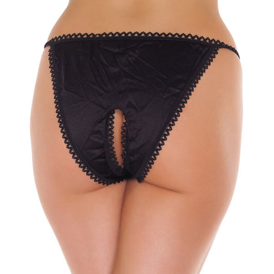 Rimba black crotchless tanga knickers, female underwear with a minimalist and subtly sexy style.