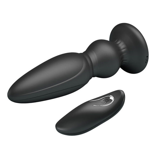 mr play vibrating butt plug, silver-tone, smooth finish, for anal pleasure