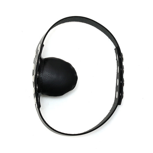 rimba leather gag with metal studs, a bondage accessory for playful restraint.