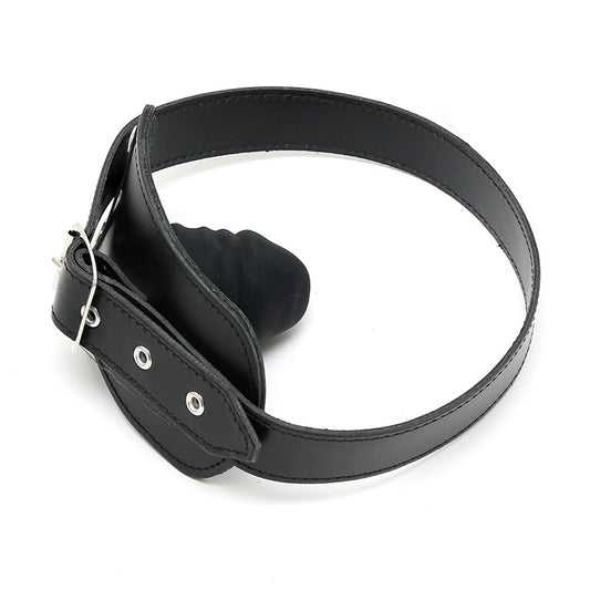 rimba leather penis gag, black restraint with a smooth, fetish-inspired design for playful submission