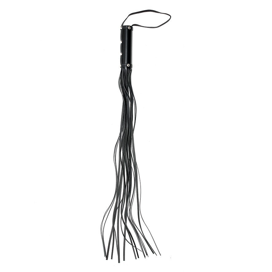 Rimba leather whip, 30 inches long, showing the textured leather and handle detailing