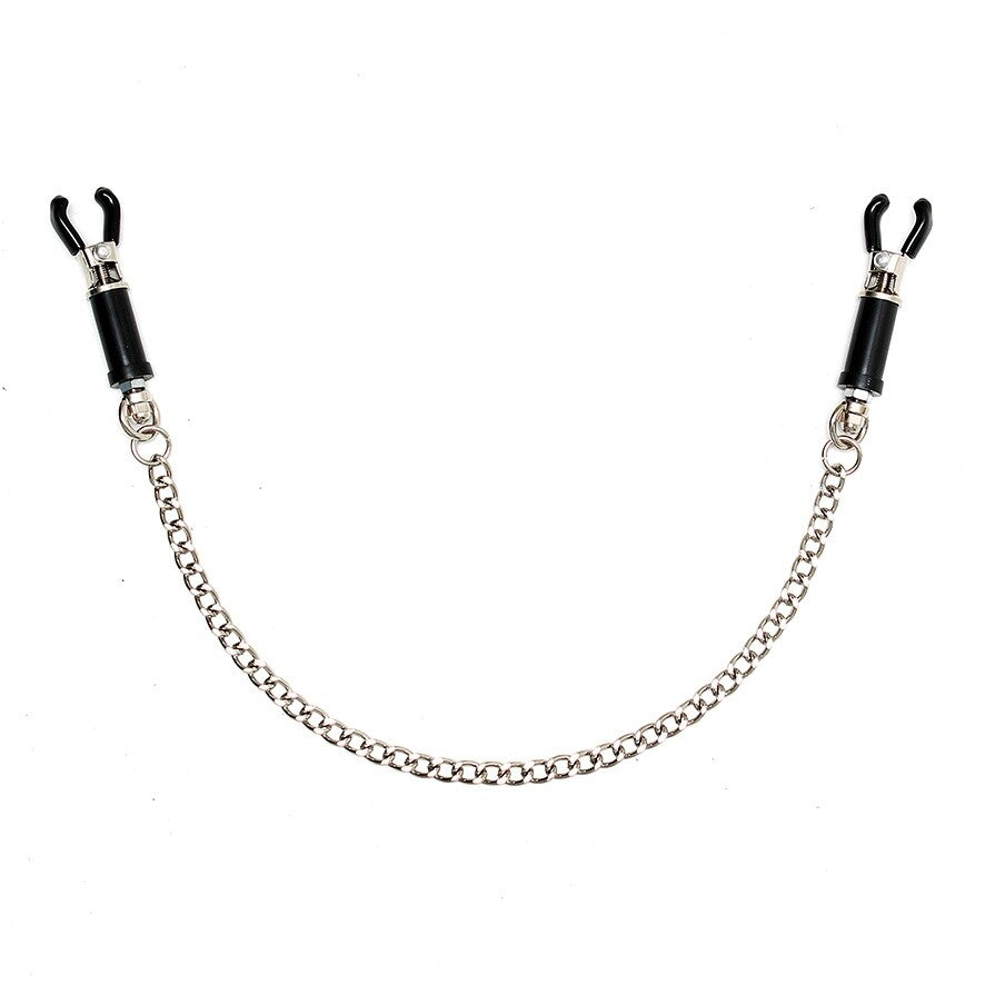 rimba silver nipple clamps with connecting chain, adjustable for a comfortable experience
