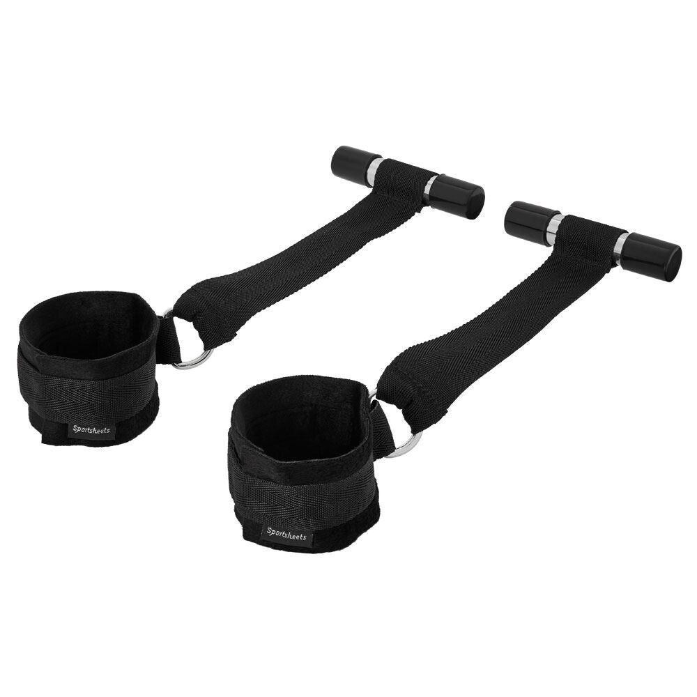 sportsheets door jam restraints in black fabric, bedroom bondage accessories for couples
