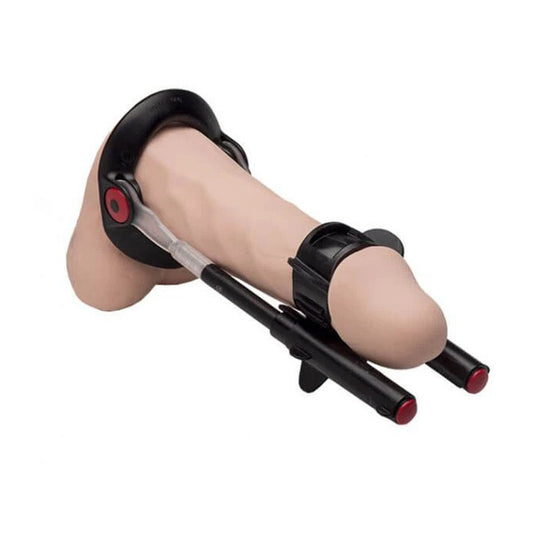 The Male Edge Pro penis developer device, showcasing its adjustable rods and comfort strap.