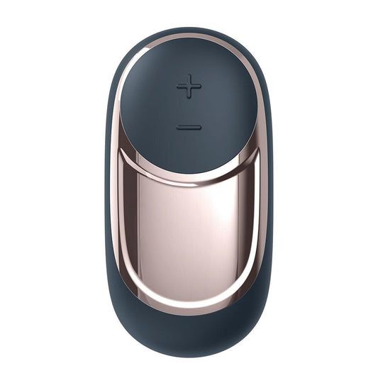 Close-up of the Satisfyer Layons Dark Desire, a sleek, dark grey clitoral massager.