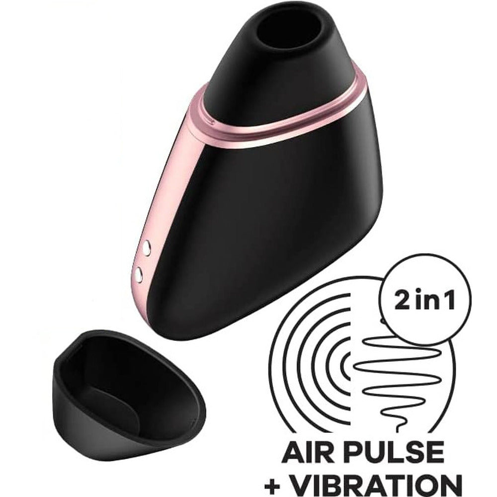 Satisfyer Love Triangle clit massager in black, a sleek vibrator for intimate pleasure.