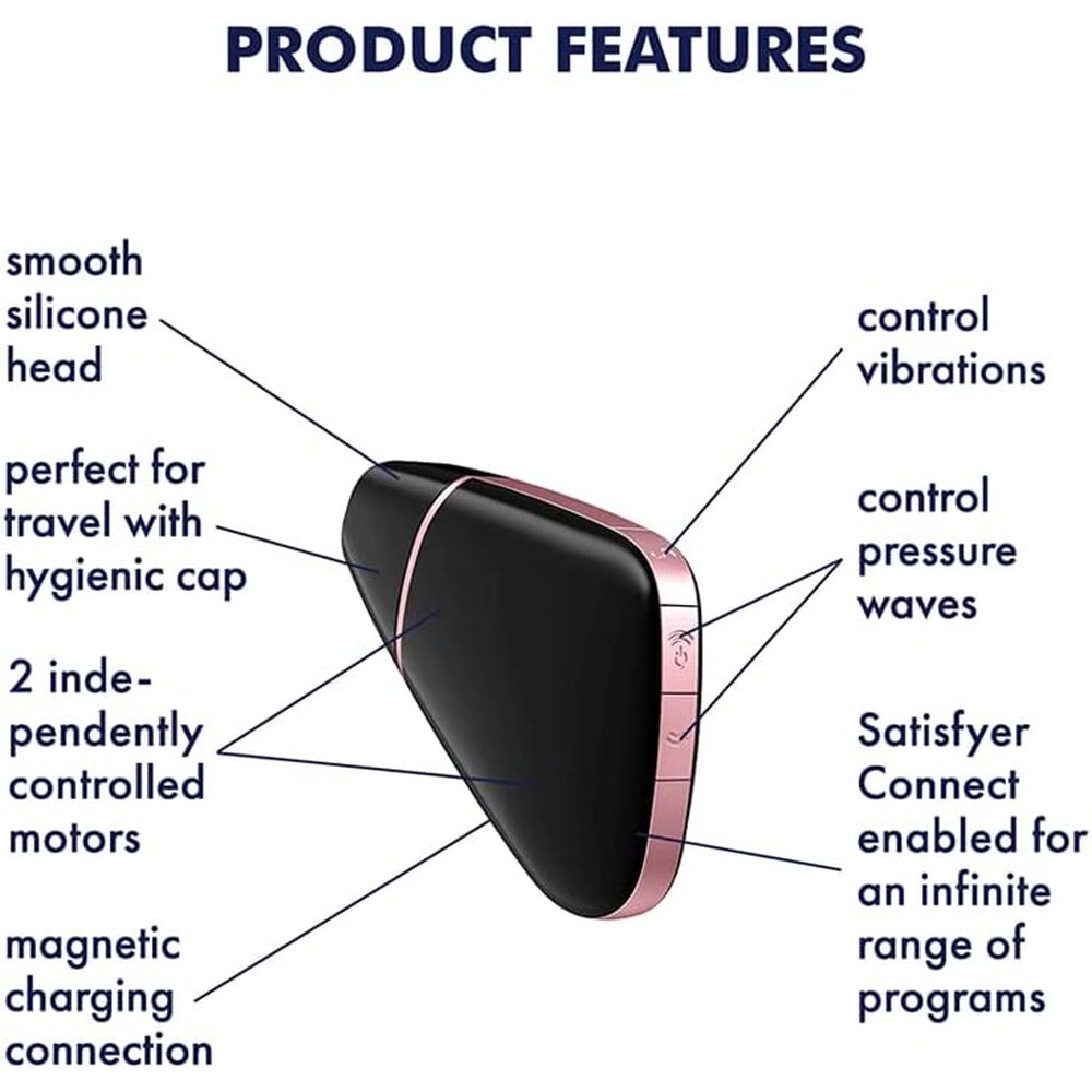 The Satisfyer Love Triangle, a black clitoral massager, app-enabled for thrilling pleasure.