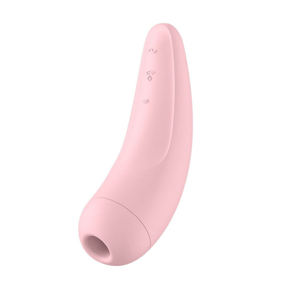 Satisfyer curvy 2 plus in pink, a clitoral vibrator for app controlled pleasure.