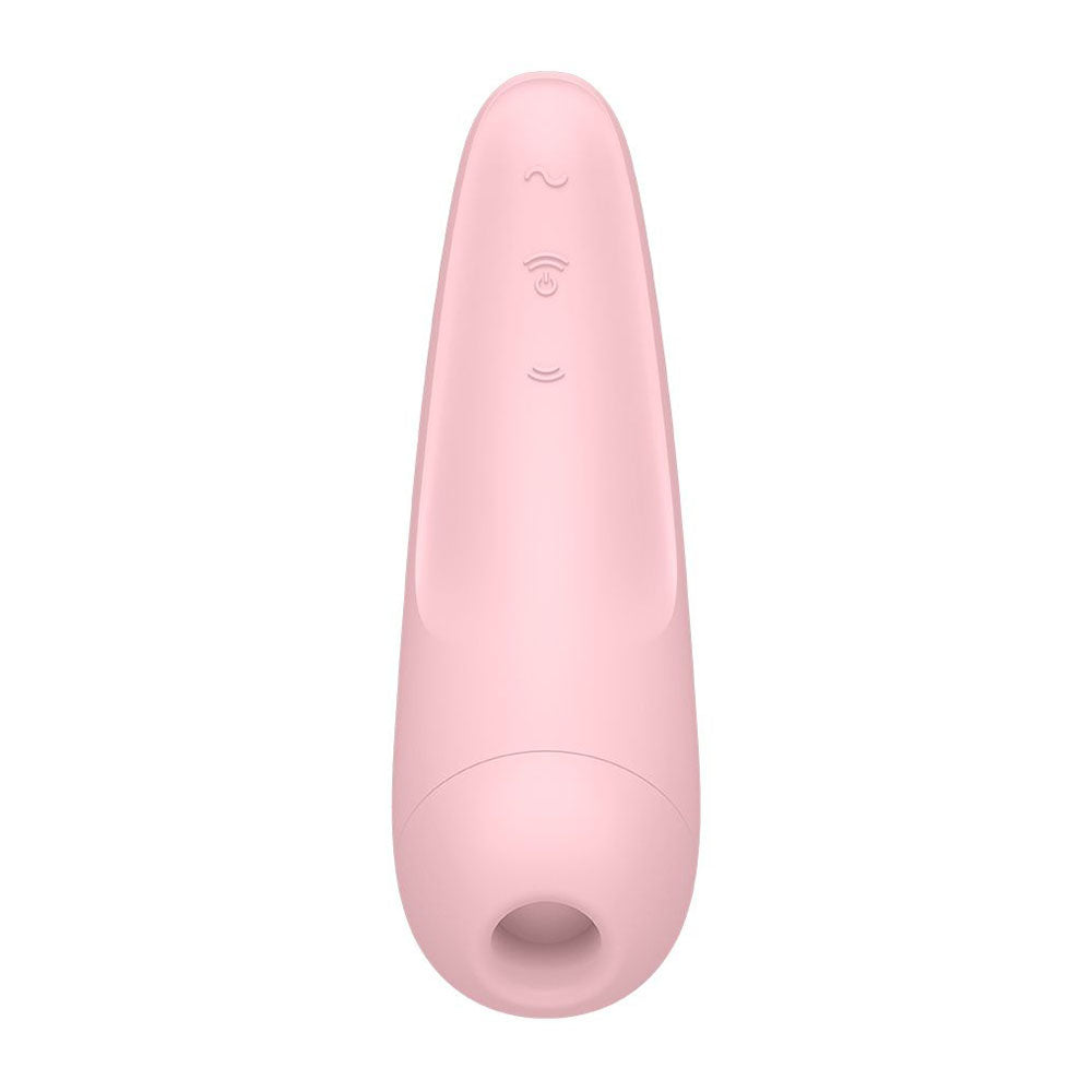 Satisfyer curvy 2 plus clitoral massager in pink, a pleasure air vibrator for external stimulation.