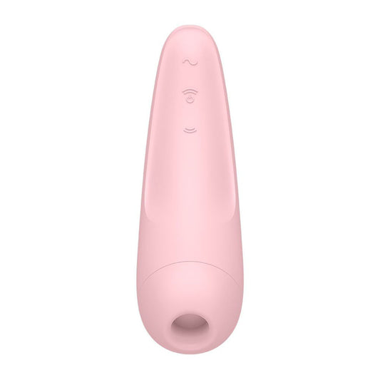 Satisfyer curvy 2 plus clitoral massager in pink, a pleasure air vibrator for external stimulation.