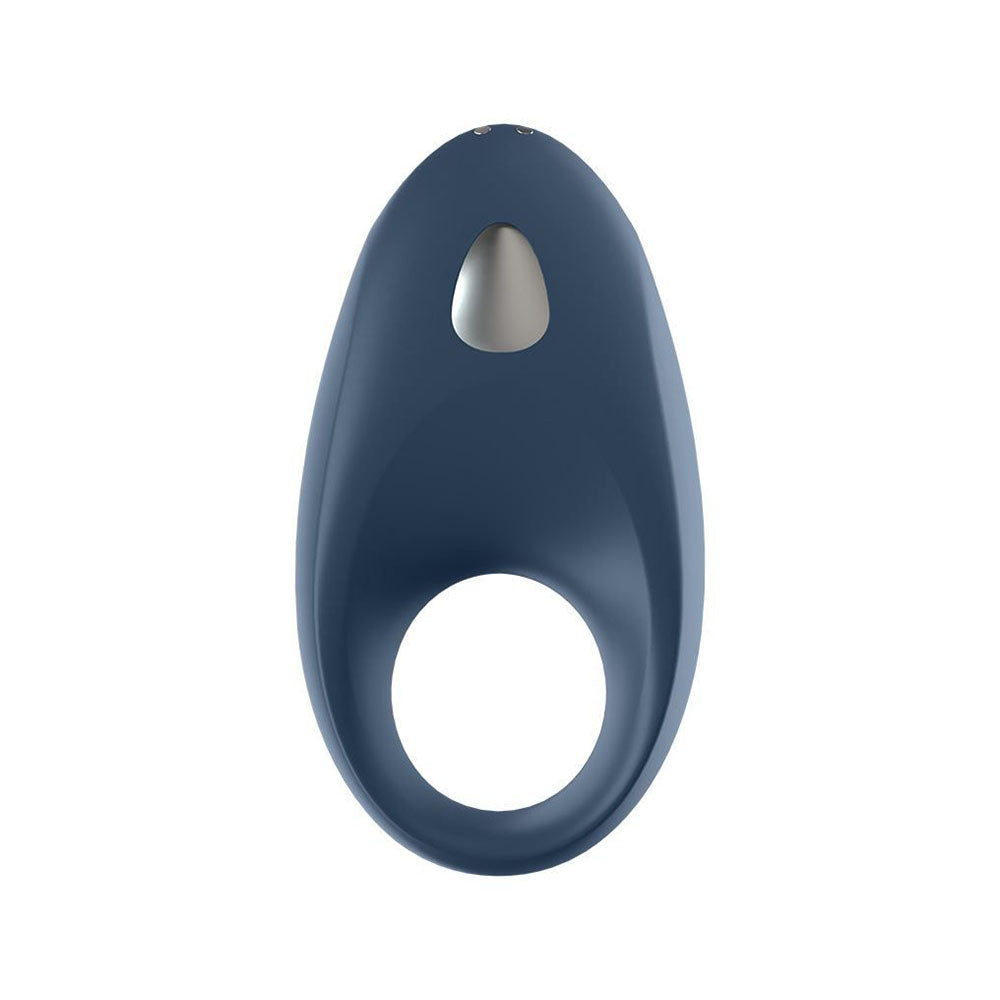 Satisfyer Mighty One cock ring, a textured black love ring vibrator made from smooth silicone.