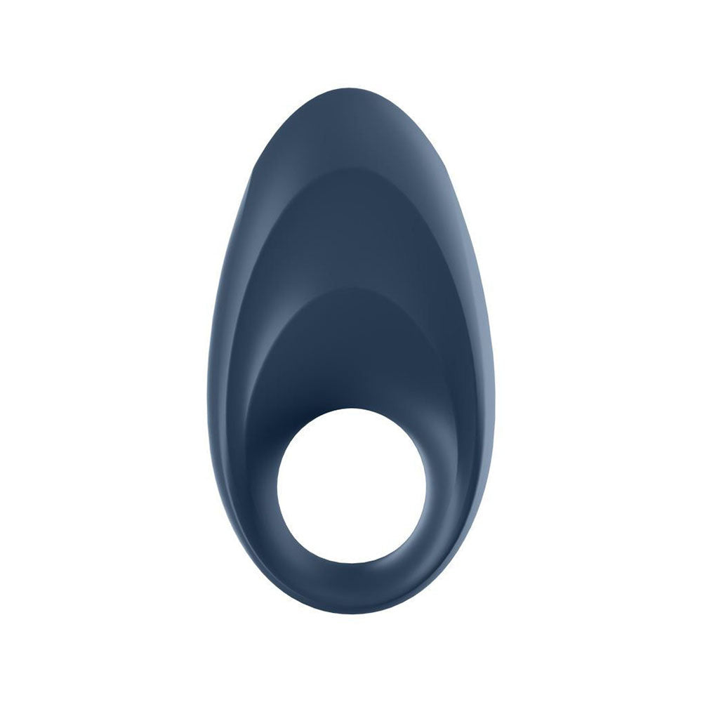 Satisfyer Mighty One cock ring, black silicone, textured for enhanced pleasure and use.