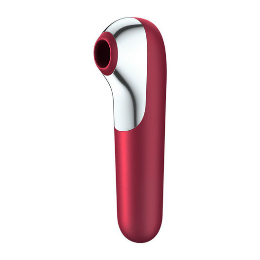 Red dual love clitoral massager from Satisfyer Pro, app-enabled for extra pleasure and stimulation.