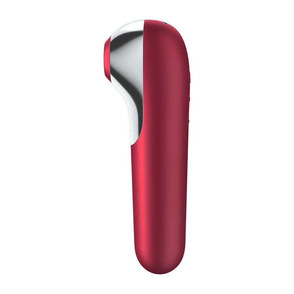Red Satisfyer Pro dual love clitoral massager, app-enabled vibrator for stimulating pleasure.