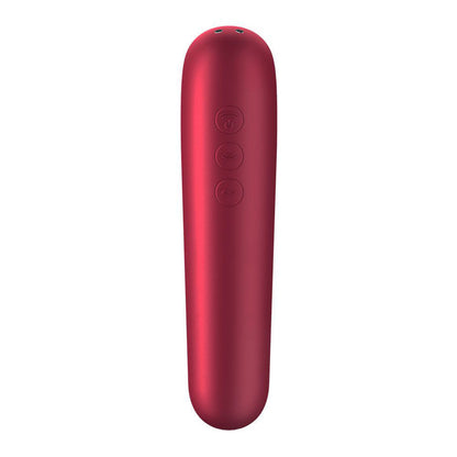 Red Satisfyer Pro dual love clitoral massager with app control, for intense pleasure.