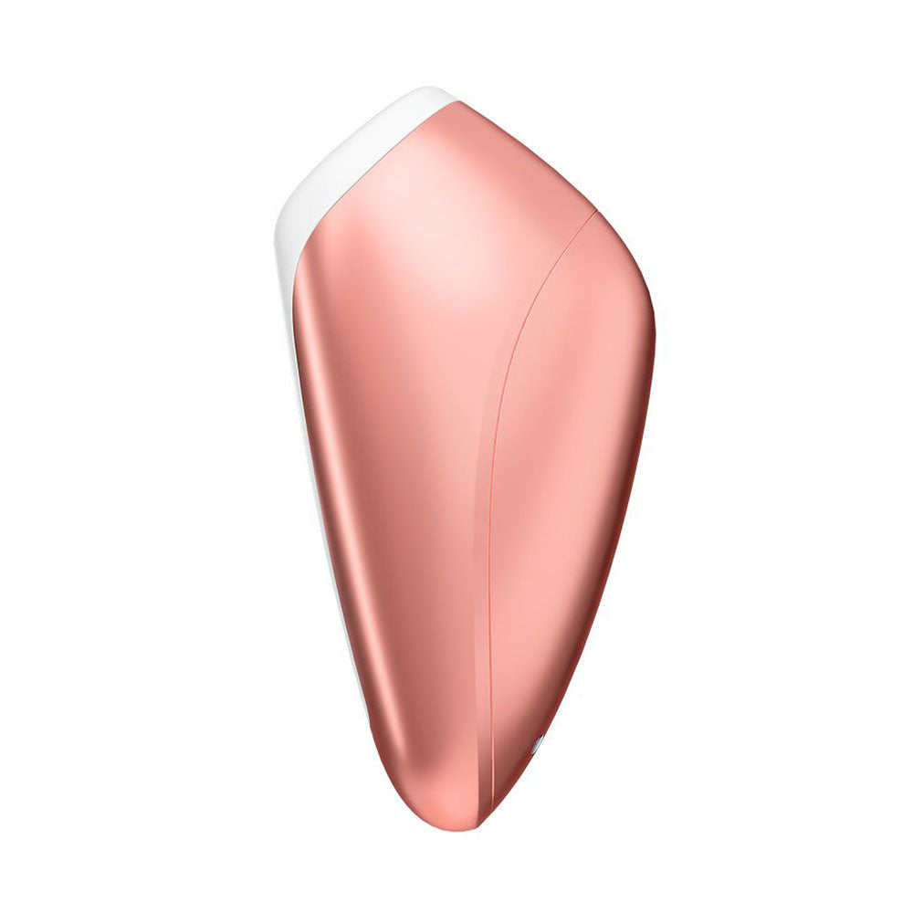 Satisfyer copper love breeze clitoral massager in a shiny, metallic copper finish for intimate use.