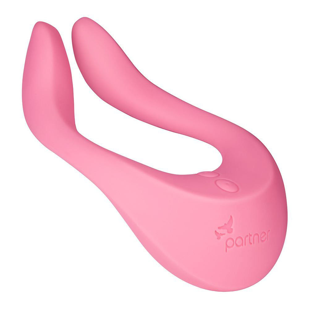 Pink Satisfyer Partner Multifun 2 vibrator, part of the 'other style' range, showing its sleek design.