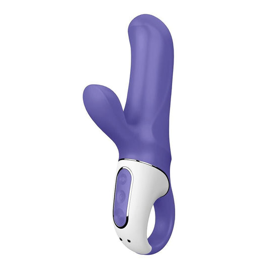 Close-up of a pink, bunny-shaped vibrator with a smooth finish for g-spot stimulation.