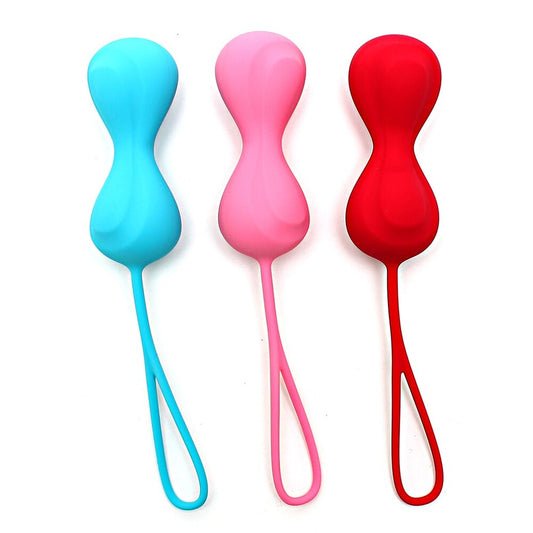 Set of three Satisfyer orgasm balls with moving inner balls, various colours.