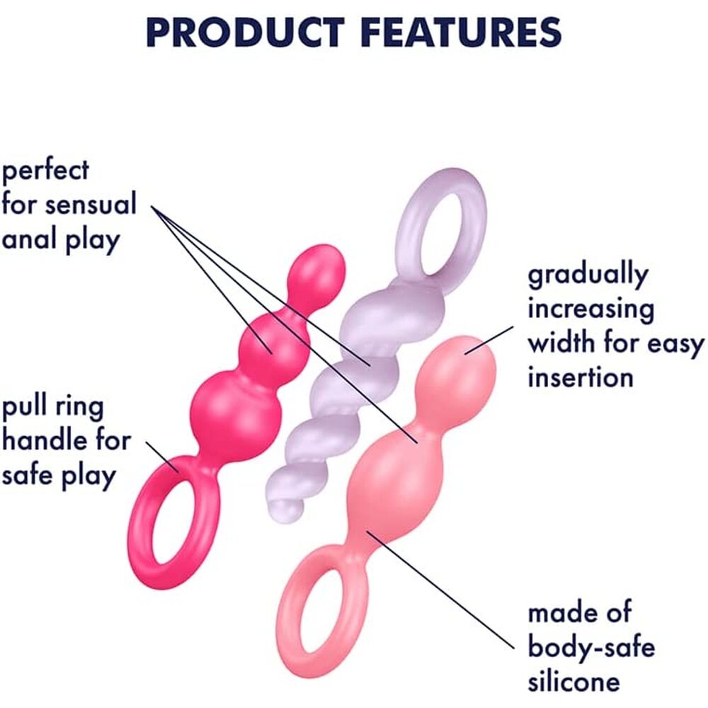 Satisfyer Pro booty call set of three multi-coloured silicone anal beads for pleasure