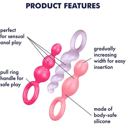 Satisfyer Pro booty call set of three multi-coloured silicone anal beads for pleasure