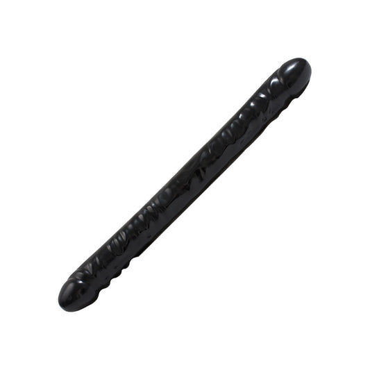 Doc Johnson double header 18 inch dildo in black with veined realistic texture