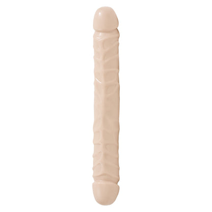 Two-headed, veined dildo in a skin-safe material, twelve inches long, for double penetration fun.