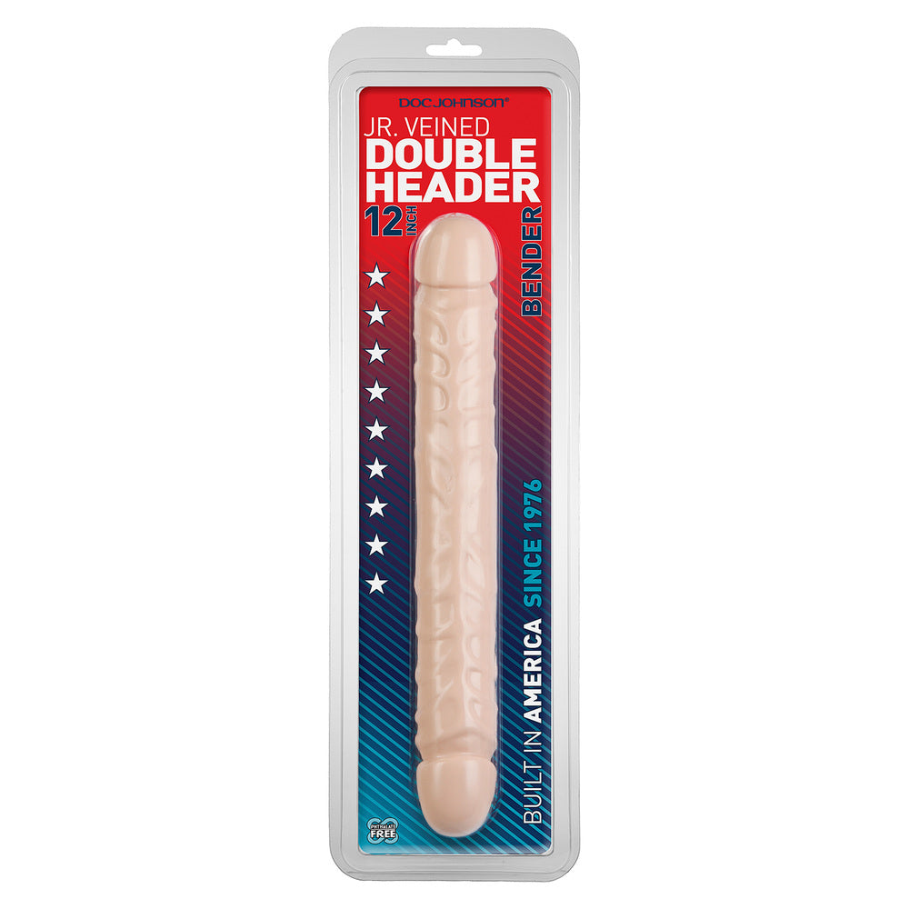 Doc Johnson Jr Veined Double Header dong, a purple and cream flexible double ended dildo.