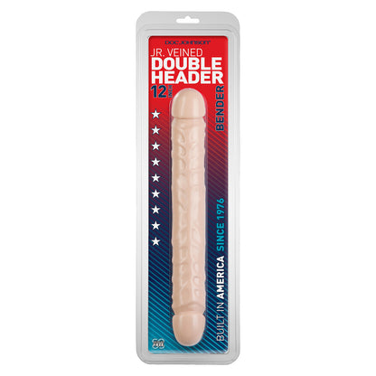 Doc Johnson Jr Veined Double Header dong, a purple and cream flexible double ended dildo.