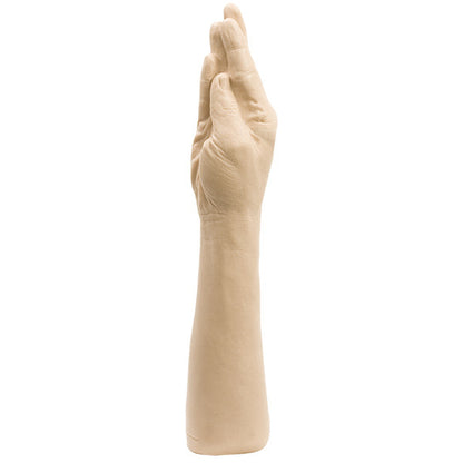 Doc Johnson hand-shaped dildo, sixteen inches long, realistic skin tone and texture.