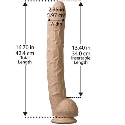 Doc Johnson's impressively large, 15-inch dildo in a realistic skin tone with a smooth finish.