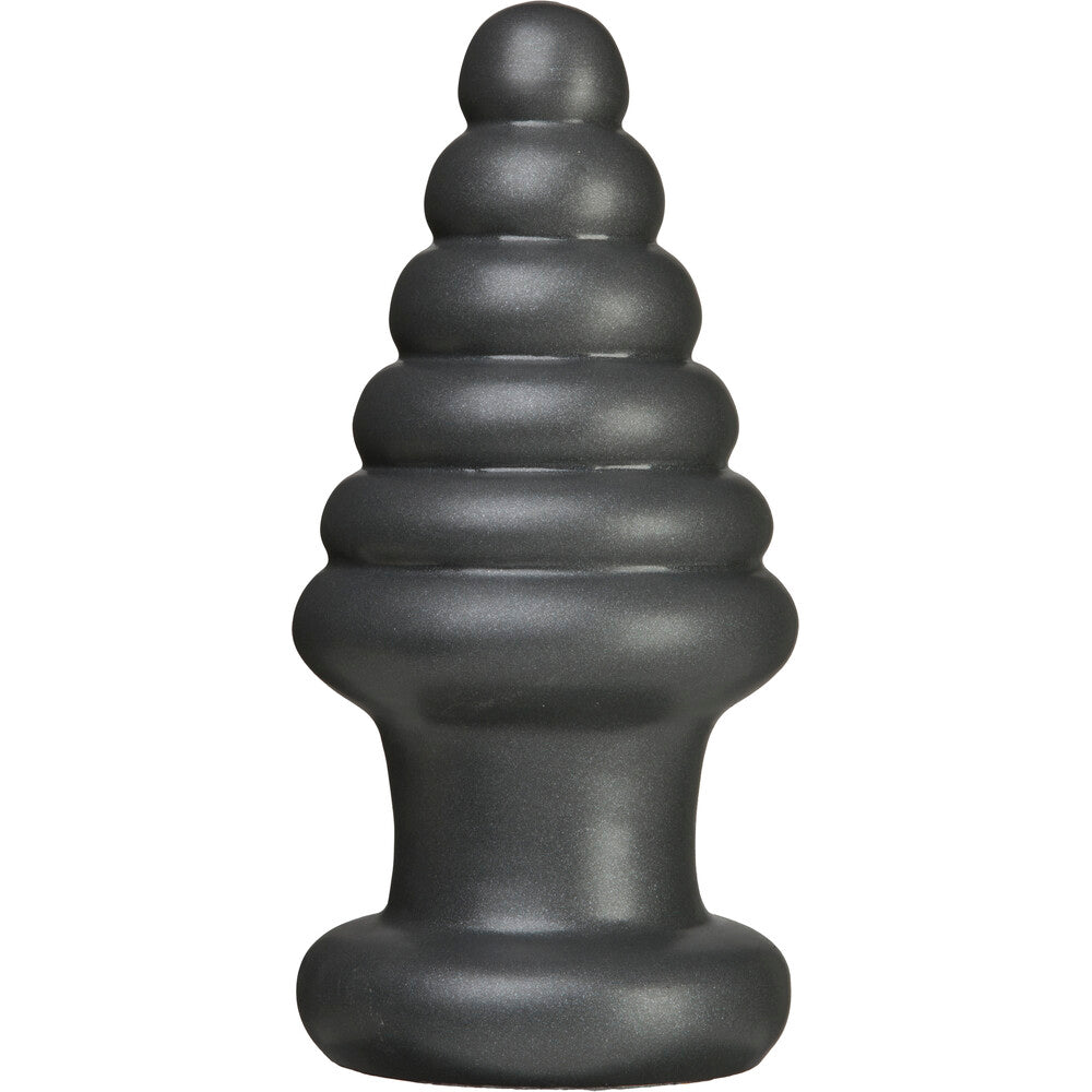 Large, smooth, and shiny chrome-effect butt plug for pleasure and intimate play