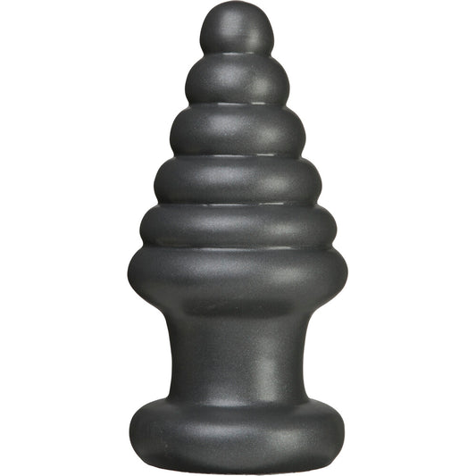 Large, smooth, and shiny chrome-effect butt plug for pleasure and intimate play