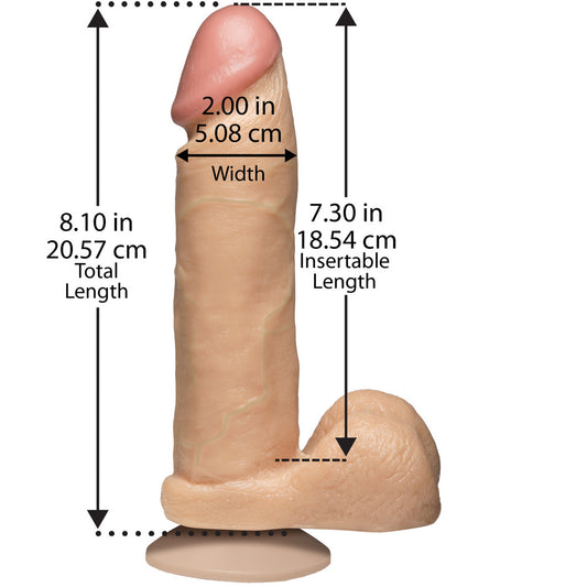Flesh pink, eight-inch realistic dildo from Doc Johnson, a lifelike pleasure toy.