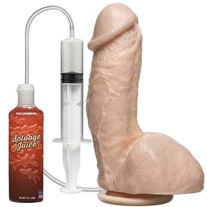 Realistic, flesh-toned squirting dildo by Doc Johnson, featuring a lifelike texture and shape.