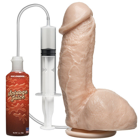 Realistic, flesh-toned squirting dildo by Doc Johnson, featuring a lifelike texture and shape.