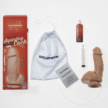 Realistic flesh-toned dildo with a squirt function, perfect for intimate adult fun.