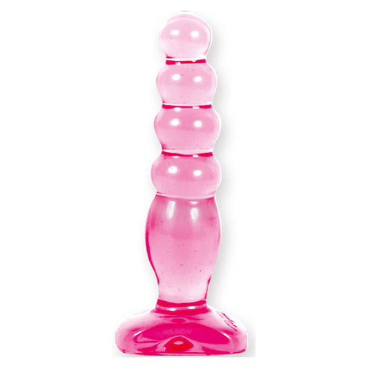 Pink, crystal jelly butt plug from Doc Johnson for anal pleasure, ribbed design.