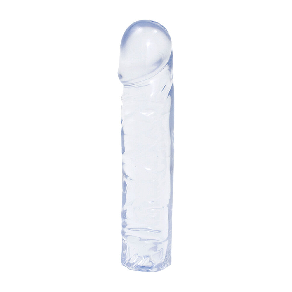 Clear crystal jelly eight inch dong, a realistic penis dildo by doc johnson.