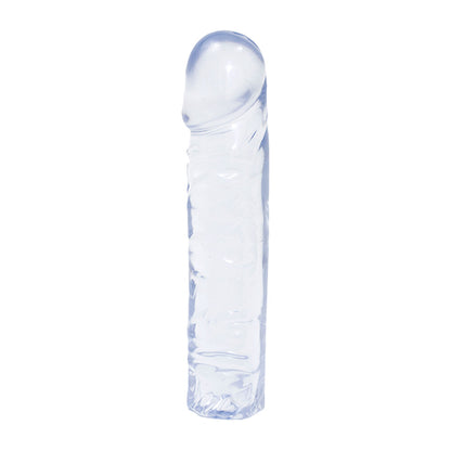 Clear crystal jelly eight inch dong, a realistic penis dildo by doc johnson.