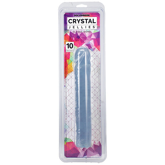 Clear, 10-inch crystal jelly dong from Doc Johnson, a translucent pleasure enhancer.