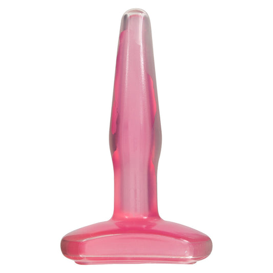 Doc Johnson crystal jellies small butt plug in a vibrant, translucent pink.