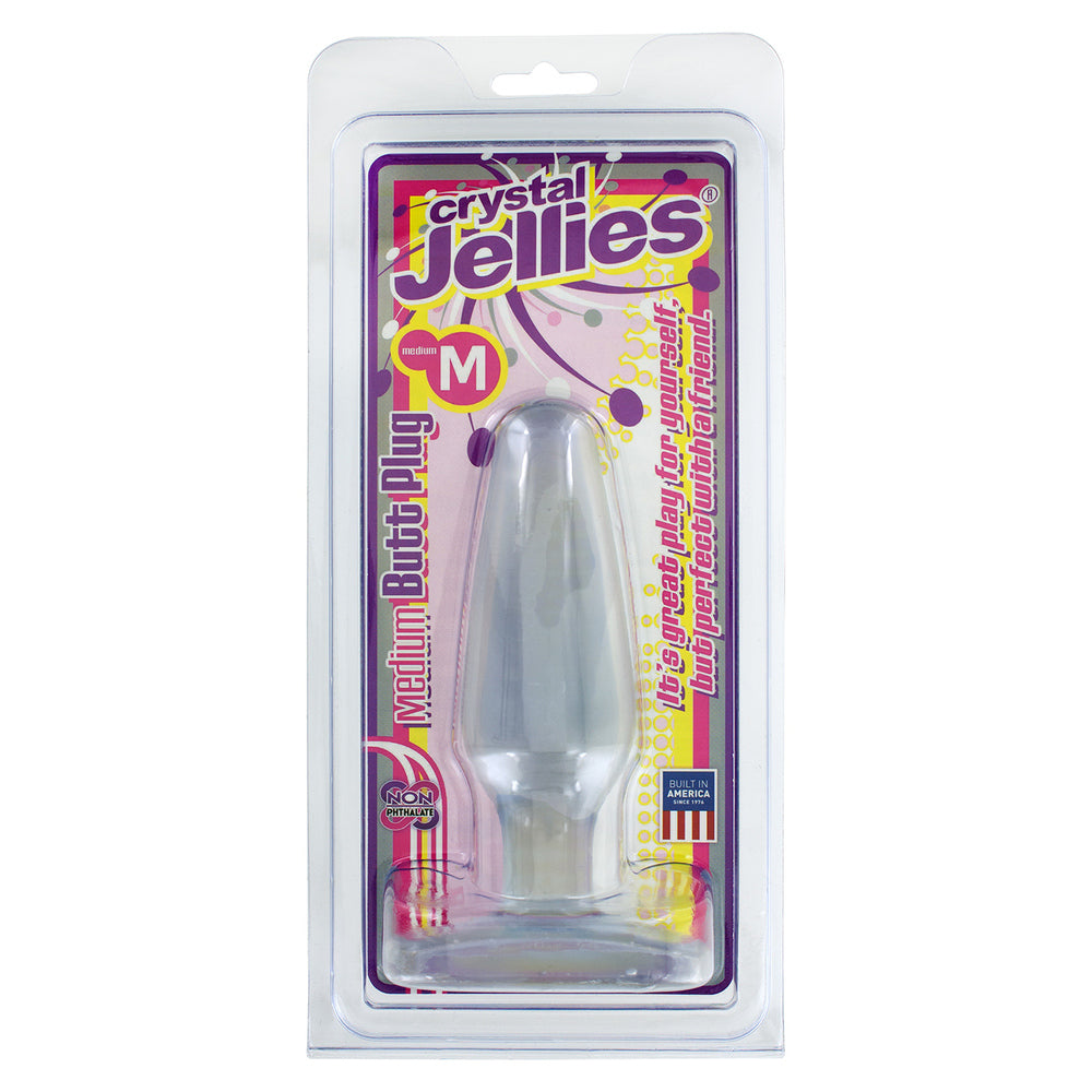 Clear, medium-sized crystal jelly butt plug by Doc Johnson for pleasurable anal exploration.