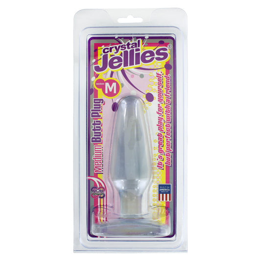Clear, medium-sized crystal jelly butt plug by Doc Johnson for pleasurable anal exploration.