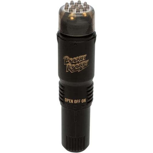 Doc Johnson's pocket rocket vibrator in black; a small, discreet pleasure toy for personal use.