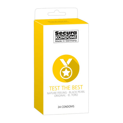 Selection of Secura Kondome mixed condoms including ribbed, stimulating and warming varieties.