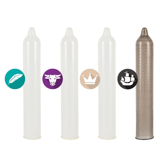 Secura Kondome mixed selection box of 24 condoms, ribbed, stimulating and warming.
