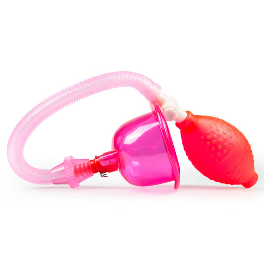 Doc Johnson pussy pump for enhanced female pleasure, clear plastic with black accents.