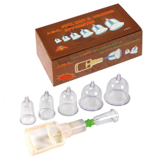 Rimba cupping therapy set, six transparent cups of varying sizes, for medical instrument use.