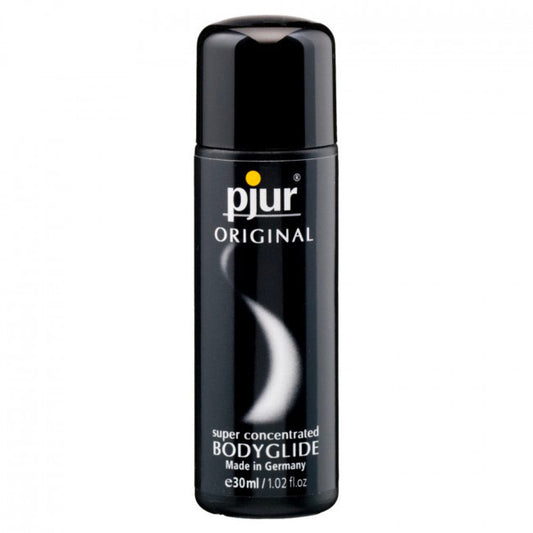 Clear pjur original bodyglide lubricant in a small bottle, ideal for enhanced pleasure.